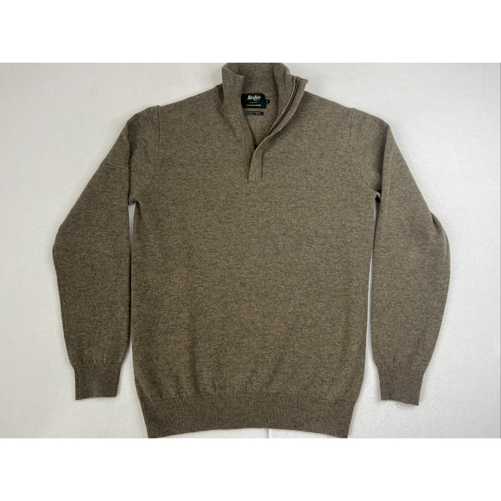 Bexley Mens Medium Brown 100% Lambswool 1/4 Zip Pullover Sweater Size M